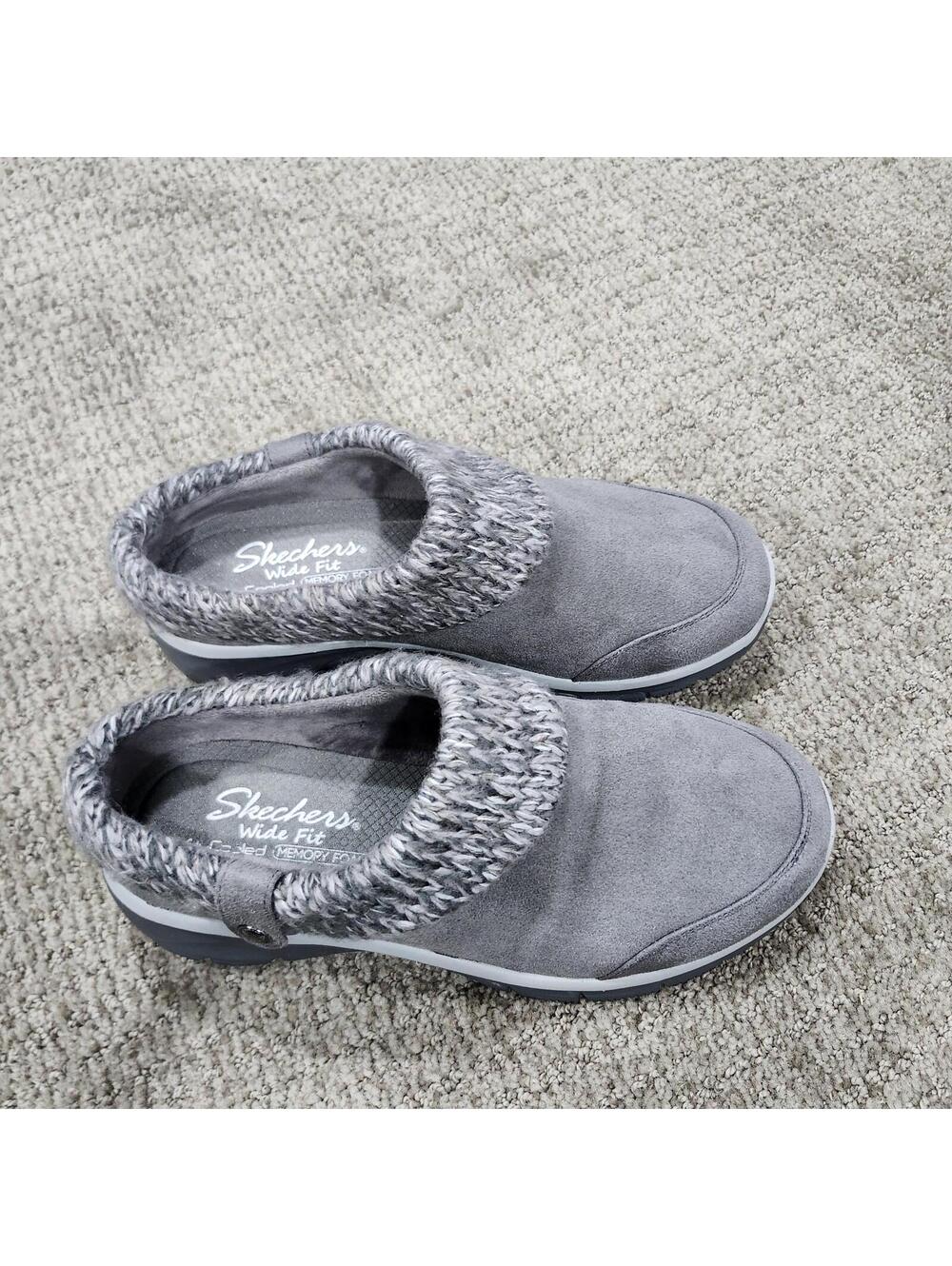 Skechers Easy Going Good Gray Mule Slippers With Cable Knit Collar Size 8.5 - Picture 13 of 13